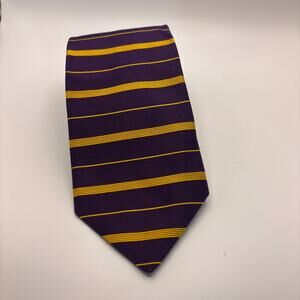 Brooks Brothers Purple Gold Yellow Stripe Silk Tie Made in USA Classic LSU